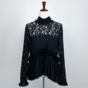 Tuckernuck Black Lace Myla Long Sleeve Peplum Top